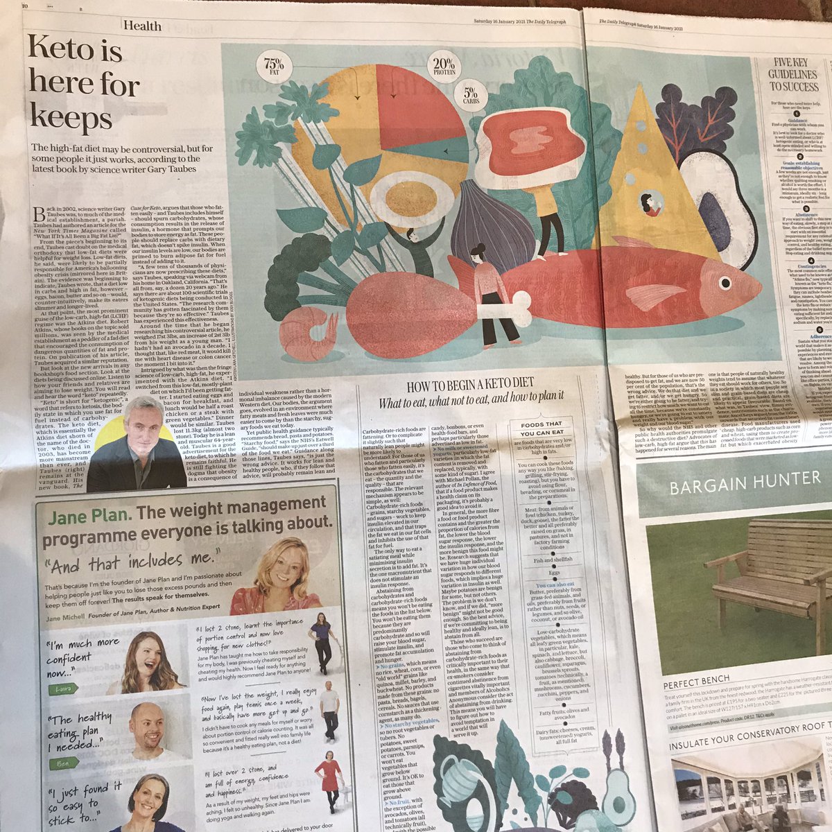 LamornaElmer's tweet image. .@garytaubes is interviewed by @tomough in today’s @Telegraph alongside an extract from The Case for Keto: The Truth About Low-Carb, High-Fat Eating (Mimi was pleased to discover she already follows a Keto diet). 🥑🥬🥓