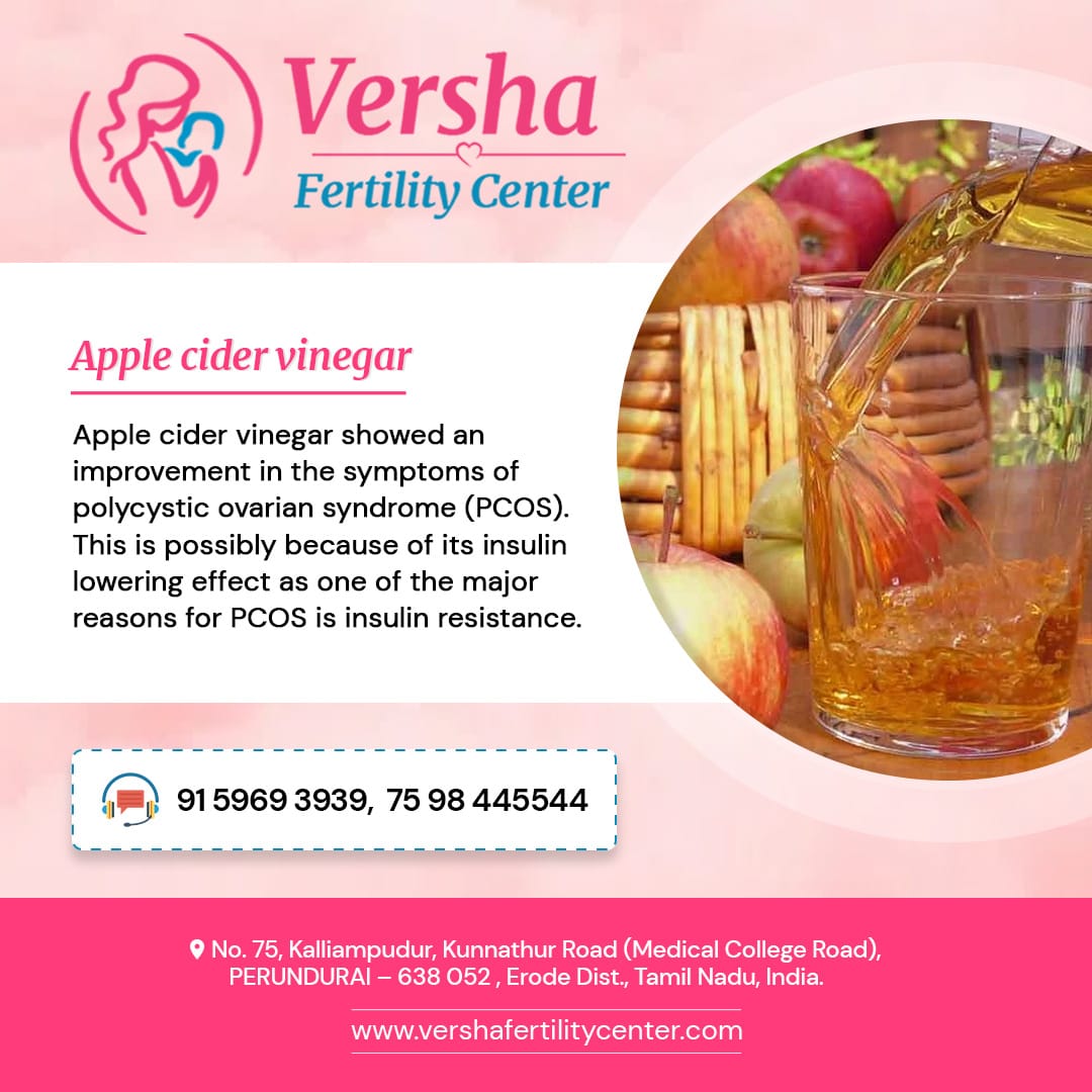 CenterVersha's tweet photo. Apple cider vinegar showed an improvement in the symptoms of the polycystic ovarian syndrome (PCOS). This is possible because of its insulin lowering effect as one of the major reasons for PCOS is insulin resistance.#Treatment for #Infertility  #For #More #Dial,  91 59 69 39 39. https://t.co/0JbW0WJHtS