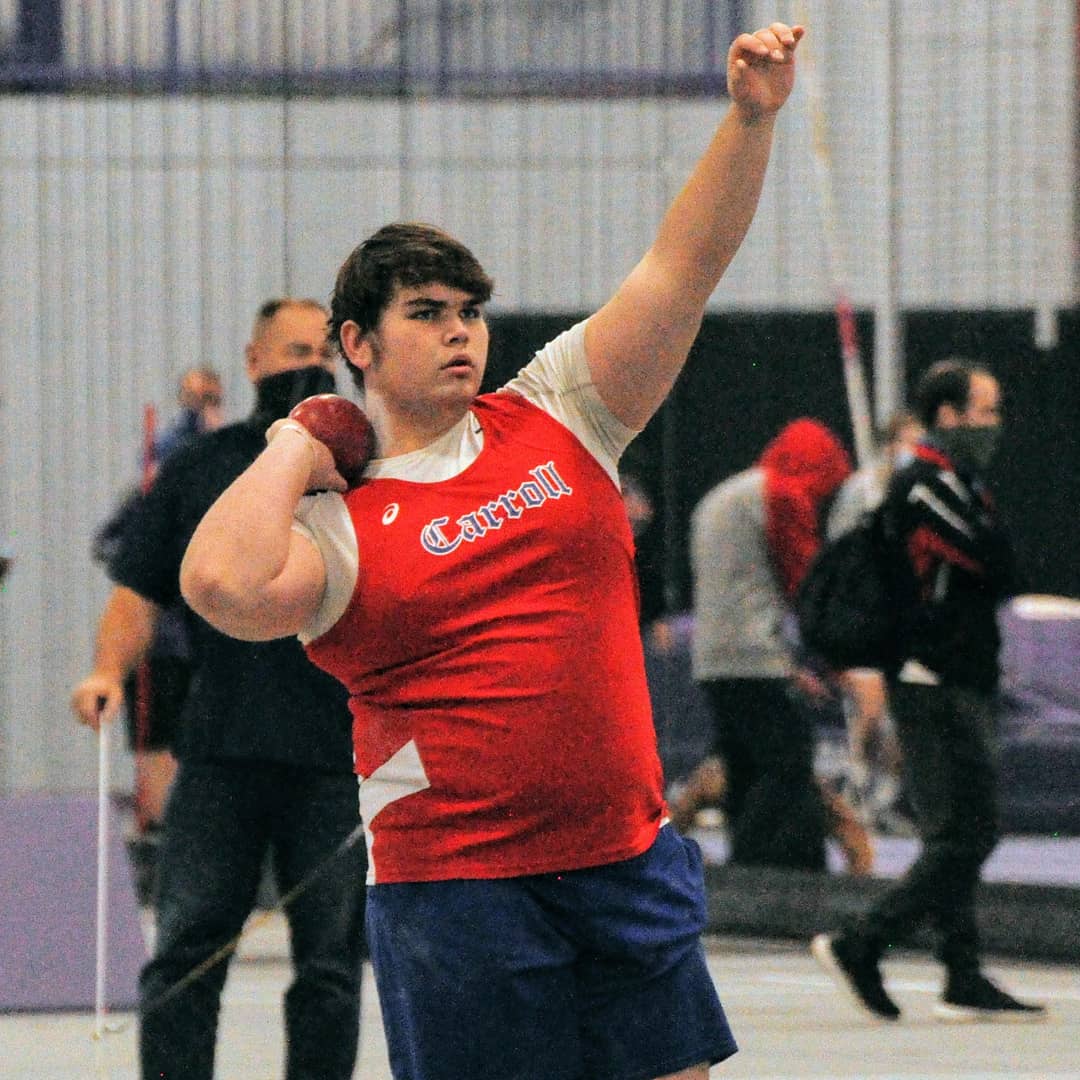 PatriotsT_F's tweet photo. 🚨Indoor School Record Alert!!🚨 Senior Cole Ryan broke the Indoor School Record in the Shot Put at the Mount Vernon Meet with a throw of 48'11". The previous record was held by David Saurine (Class of 2017) who threw 47'6" as a senior. @CarrollAthDept @carrollpatriots https://t.co/UJA855ju9f