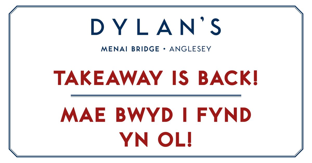 DylansNWales's tweet photo. Dylan's Takeaway is Back - January 22nd! | Mae Bwyd i Fynd Dylan's yn ol - 22ain Ionwawr! 🥳

We're looking forward to sharing a little taste of Dylan's from #MenaiBridge once again! 

You can view menu &amp; all details in the link below. 

Mwy | More: https://t.co/FAstGcFCgx https://t.co/zGH4w2GpZG