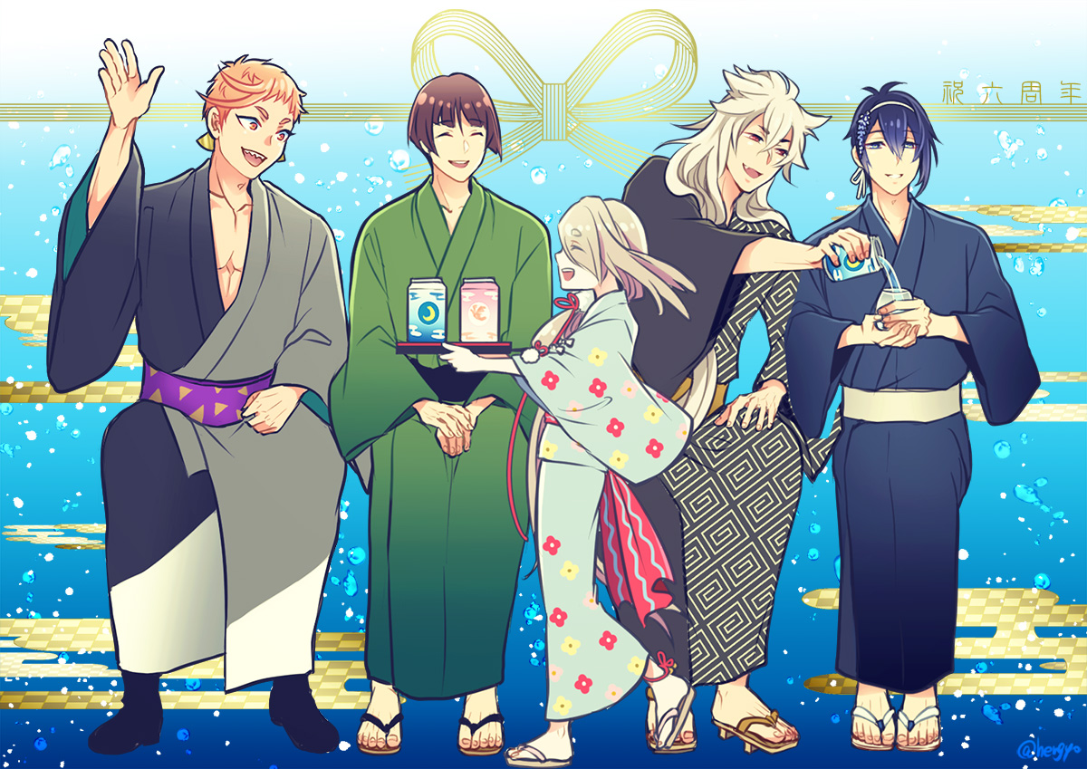 小狐丸 ,三日月宗近(刀剣乱舞) 「#刀剣乱舞六周年 
ゲーム六周年&三条軽装おめでとう!そして本日就任六周年おめで」|eriyamaのイラスト