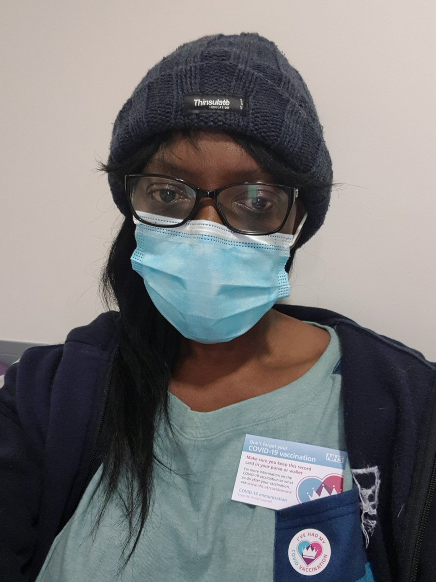 MsSharonBlack's tweet photo. Vaccination done, 👍🏾 feeling privileged. A good  dose of self care and wellbeing! @CombinedNHS #BAME #take21 #Wellbeing #CovidVaccine https://t.co/O23mavI9wf