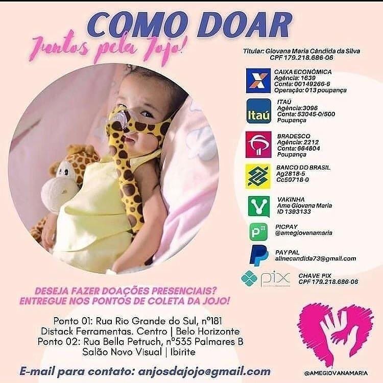 GiovanaAme's tweet photo. Bom dia!
Doe o valor que puder, compartilhe minha história.
Estamos correndo contra o tempo!
Doe amor, doe tempo, doe vida!
#todospelajojo https://t.co/KY5n9xhHj5