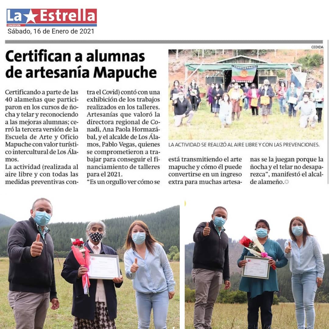 MuniLosAlamos's tweet photo. 🎖️ Pese a la pandemia, nuestras lamuen se las ingeniaron para desarrollar, aprender y concluir exitosamente los talleres de ñocha y telar, dictados en la Escuela de Arte y Oficio Mapuche  ✊✊ #losalamos2021
#LaCulturaMapucheNoMuere
#ArteAncestral #Conadi
#EstrelladeConcepción🗞️ https://t.co/Lcxfpm8Gjq