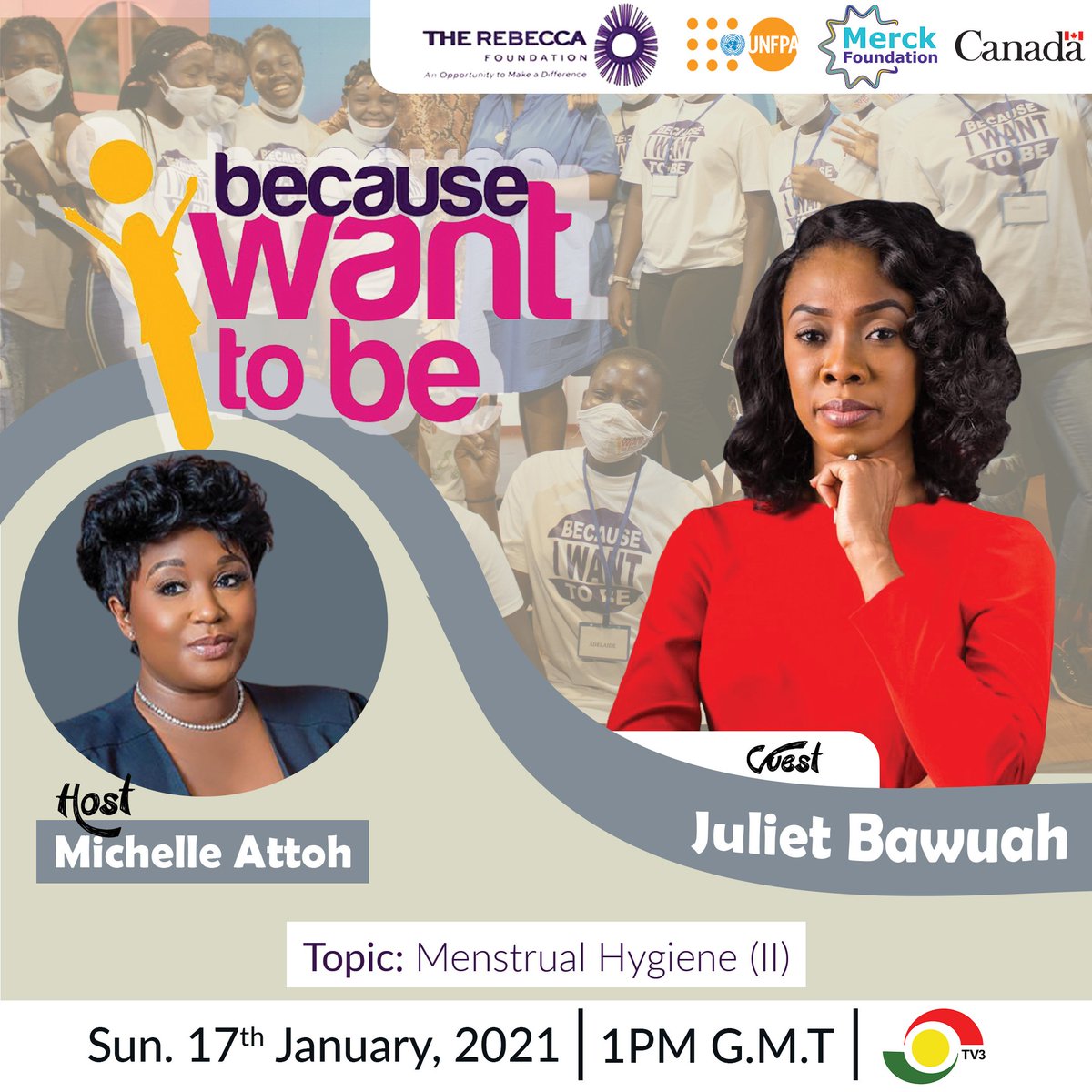 UNFPAGhana's tweet photo. Let's continue the conversation on menstrual hygiene on #BecauseIWantToBe with @julietbawuah.
Don't miss the show tomorrow!😀 https://t.co/nk6iUR5UGL