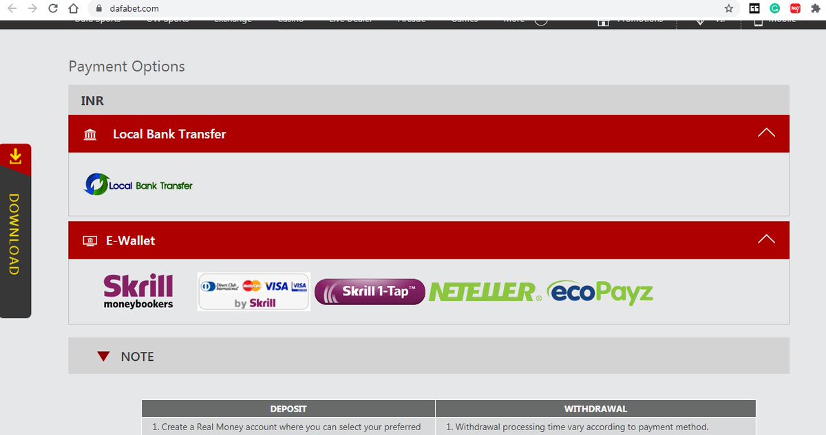 Dafa, on their website, even has ways to operate the site using INR. Using Neteller, Skrill et. al., are, again probable FEMA violations.