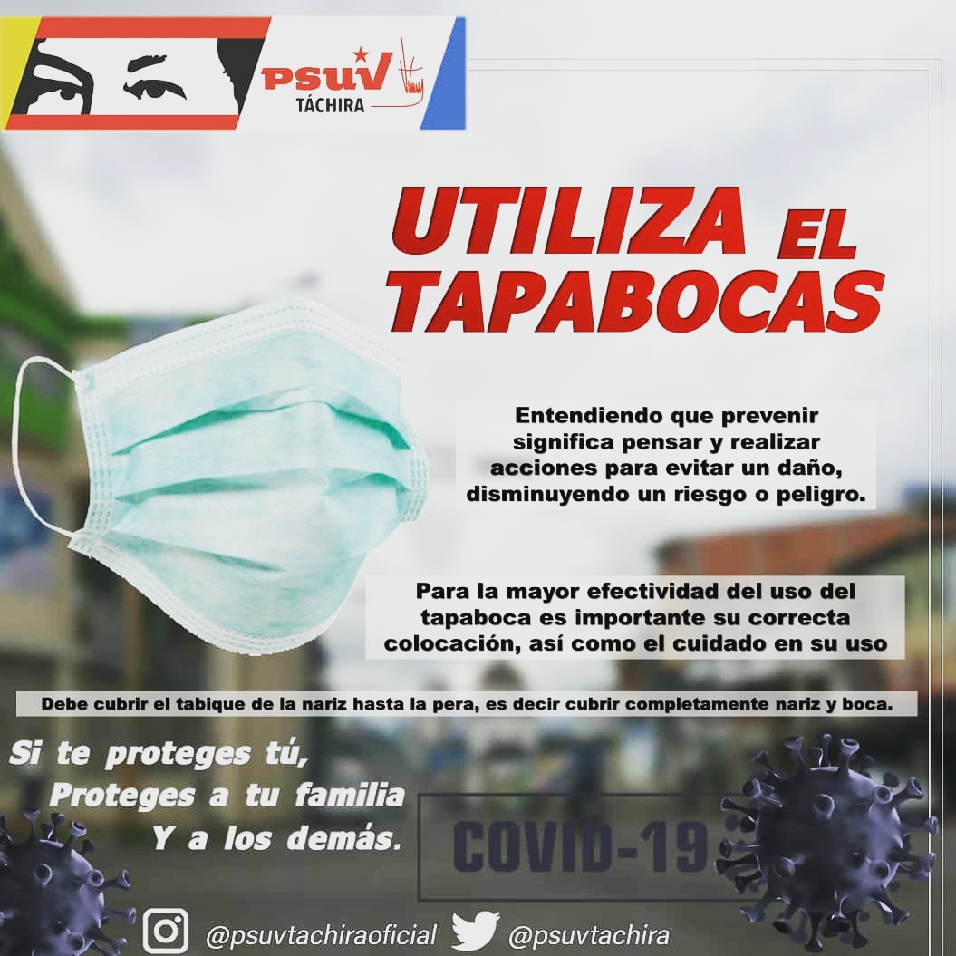 PSUVcapacho's tweet photo. Utiliza el Tapabocas.
@PSUVTachira https://t.co/DGVWbfG0vW