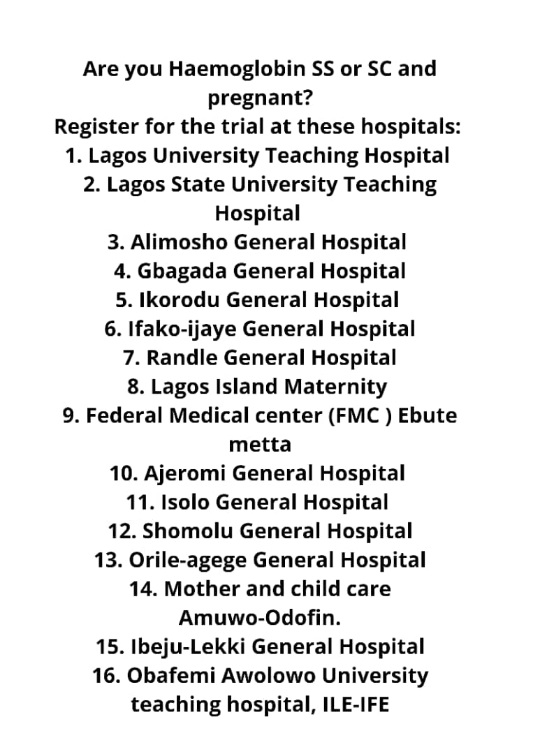 ojayfemi's tweet photo. Dear Medics/ College members, a colleague &amp; friend of ours @MustyLusi &amp; his boss are carrying out a RCT. Please read.

Are you Haemoglobin SS or SC and pregnant? Or you know someone ? If so please consider registering for the PIPSICKLE trial. *What's PIPSICKLE?*
The acronym 

🧵 https://t.co/NtITwg7H0I