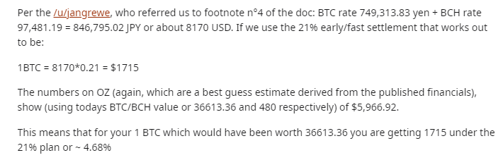 Someone did the math on all of this and it's ~$1715 per  #Bitcoin  . So only people really desperate will pick this option.Fortress has been buying MtGox claims for a long time and this might actually incentivize people to sell their claim to them.  https://www.reddit.com/r/mtgoxinsolvency/comments/ky7exa/why_21_is_actually_only_468/