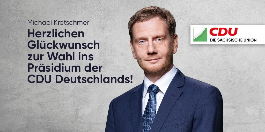 cdusachsen's tweet photo. Herzlichen Glückwunsch @MPKretschmer zur Wiederwahl ins Präsidium der @CDU mit dem besten Wahlergebnis! 👏👏👏 #cdupt21 #wegenmorgen https://t.co/6yF9EhJYmG