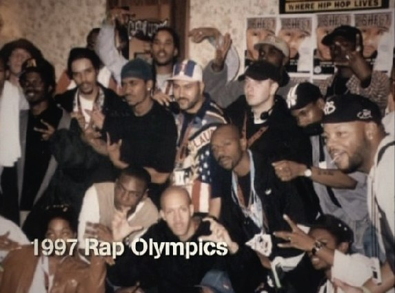 Eminem got evicted the night before the 1997 Rap Olympics and had to break into his own place and sleep on the floor before leaving for L.A.Eminem winning 2nd place at the 1997 Rap Olympics caught the attention of Dr. Dre from Aftermath and Jimmy Lovine from Interscope.