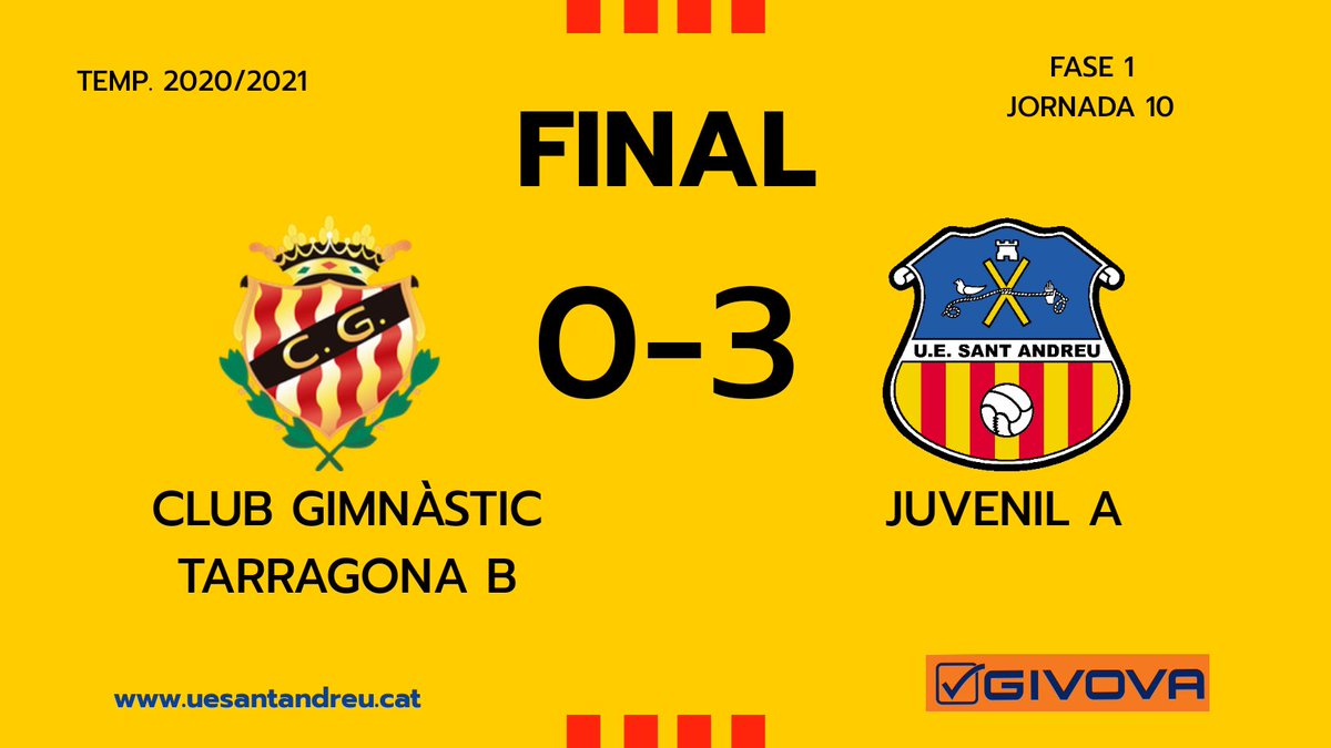 uesantandreu's tweet photo. JUVENIL A ⚽️ | FINAL! Els andreuencs comencen la segona volta de la Fase 1 amb victòria al camp del Club Gimnàstic Tarragona B (0-3). 

🎯 Els golejadors quadribarrats han estat Marc Rosell, Ericsson Antonio i Sergi Vives!

2⃣n triomf consecutiu aquest 2021! 🚀 https://t.co/2lF4TS3Dph