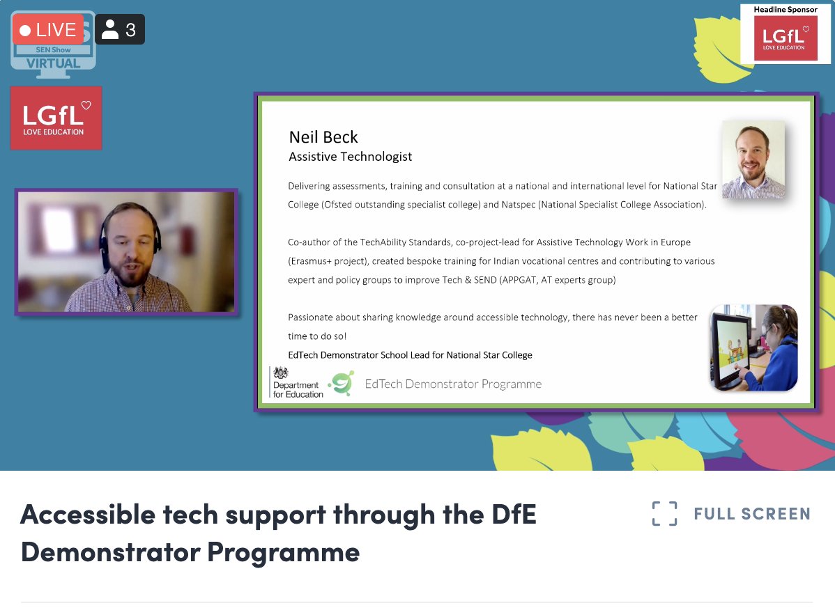 Jackthetweet's tweet photo. #SenShowVirtual Free session just starting now with @NeilJBeck @adamg_SEND & @ericasmith2019 - go here to sign up: https://t.co/4ENR5j5uE5 #SEN #Accessibility #AssistiveTechnology https://t.co/gmiBbnlBCj