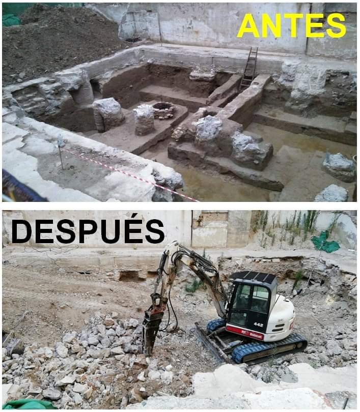 huermur's tweet photo. La historia y el patrimonio de #Murcia una vez más sucumben bajo la piqueta, el hormigón, y el devorador ladrillo. En vez de conservar una parte del yacimiento urbano de Murcia, con elementos arqueológicos significativos que aparecieron en el solar de este edificio junto a... 1/2 https://t.co/eKm2mopwQm