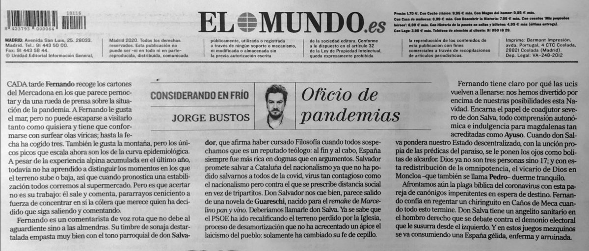 mlalanda's tweet photo. Qué buen artículo, tan visual, tan irónico, tan bien hilado y ácido.

@JorgeBustos1 https://t.co/zSkRdnrDgX