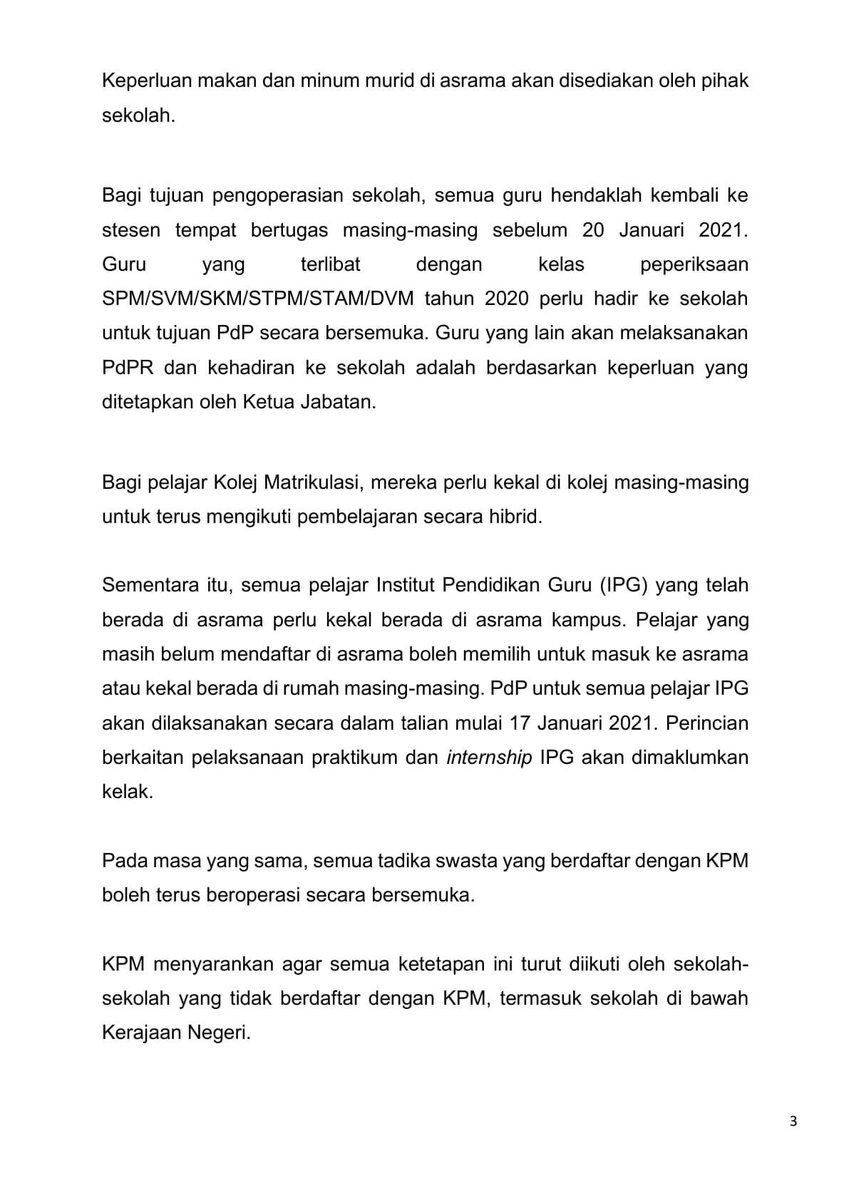 KemPendidikan's tweet photo. KENYATAAN MEDIA 

PENGOPERASIAN INSTITUSI PENDIDIKAN BAWAH KEMENTERIAN PENDIDIKAN MALAYSIA SELURUH NEGARA https://t.co/9SOlpI5mo1