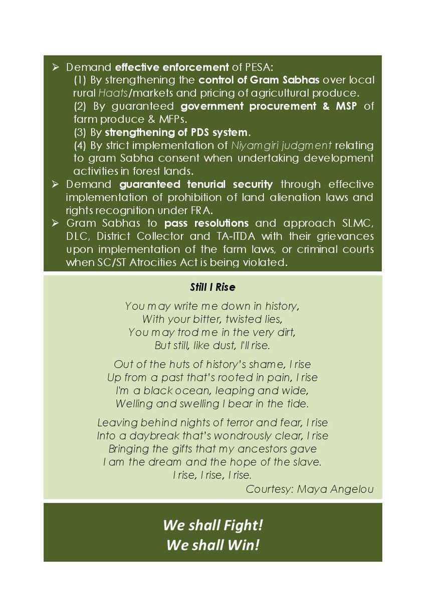 Dear Friends,We have analyzed the implications of the "farm laws" on the Adivasis and other forest-dwelling communities over the past month. Using our analysis we have prepared a Booklet. Hope this analysis will improve our socio-legal understanding of the matter. Zindabad!