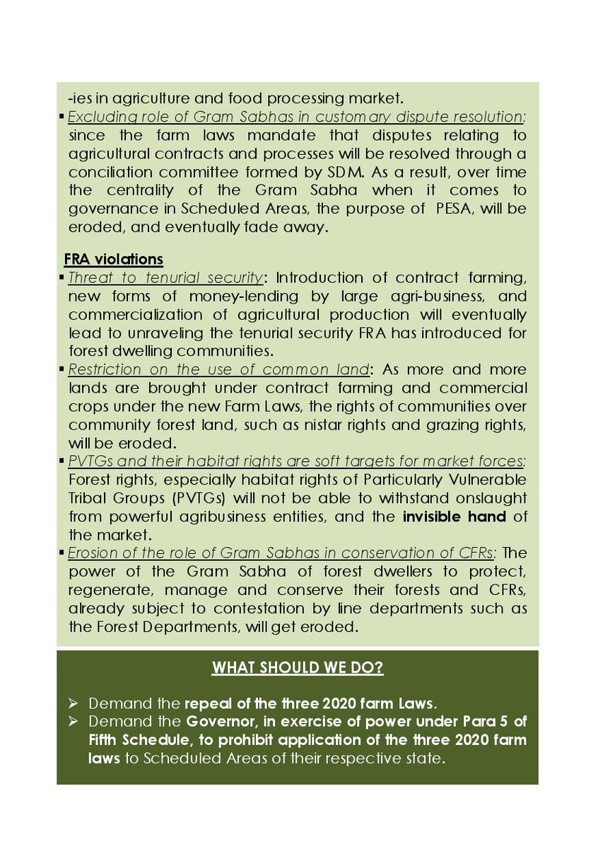 Dear Friends,We have analyzed the implications of the "farm laws" on the Adivasis and other forest-dwelling communities over the past month. Using our analysis we have prepared a Booklet. Hope this analysis will improve our socio-legal understanding of the matter. Zindabad!