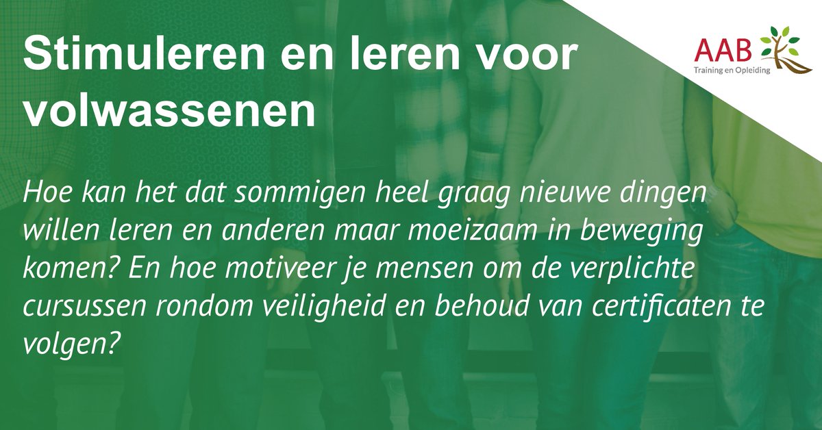 AABGroep's tweet photo. Tijdens de training stimuleren en leren voor volwassen krijg je inzicht in leervermogen en motivatie bij volwassen. Met alle praktische informatie en modellen die je aangereikt krijgt, kun je tussen de lesdagen door direct oefenen. 👌 
https://t.co/rUqz3dboj7
#hrm  #blijvenleren https://t.co/B6cQsAkbjy