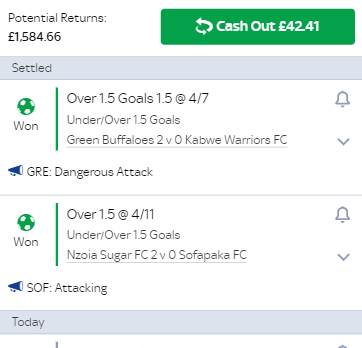 Solid start with two of the more risky selections in!!

Decent start to the cash out!!