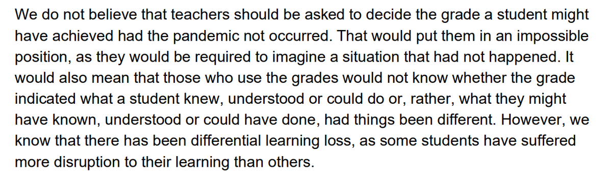 There are many many problems with the Ofqual consultation on 2021 exams (don't blame them - they've been asked to do something impossible). But the fundamental conceptual problem is summed up in this paragraph.