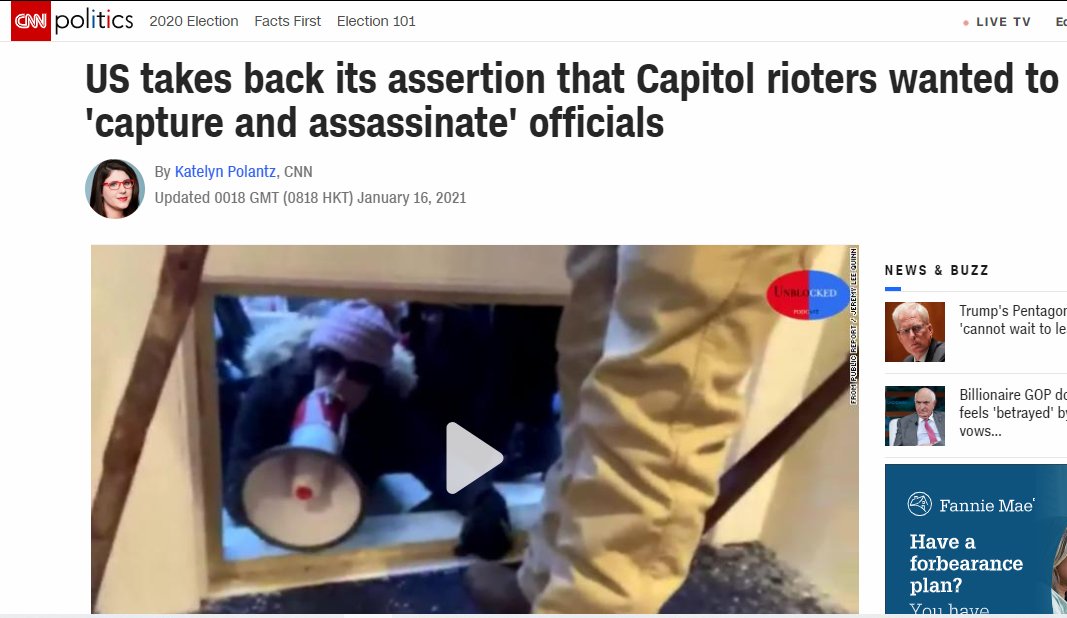 3. Evidence is scant/non-existent of rioters' plot to "capture/kill" lawmakers, despite earlier reports to the contrary. https://edition.cnn.com/2021/01/15/politics/capitol-capture-assassinate-elected-officials/index.html