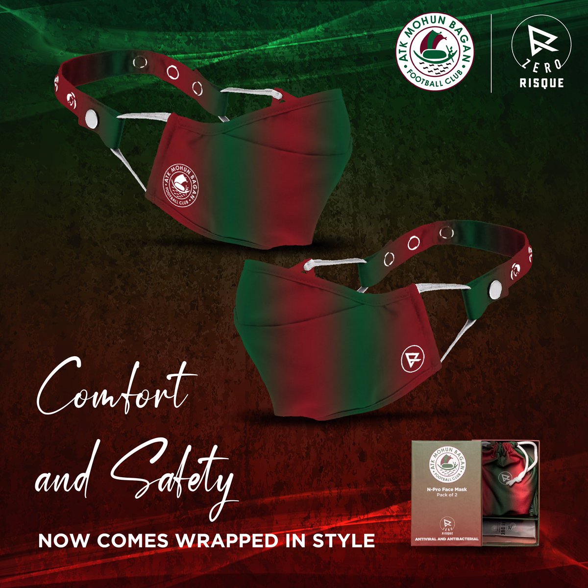 ZeroRisque's tweet photo. Mariners! Now cheer in style with the Zero Risque ATK Mohun Bagan mask.
Engineered with Heiq Viroblock Swiss Technology, it is the perfect team gear you need this season!
#zerorisquemasks #zerorisque #atkmohunbagan #atkmohunbaganfc #antiviralmask #reusablemask #heiqviroblock https://t.co/yTsFQiuWE2