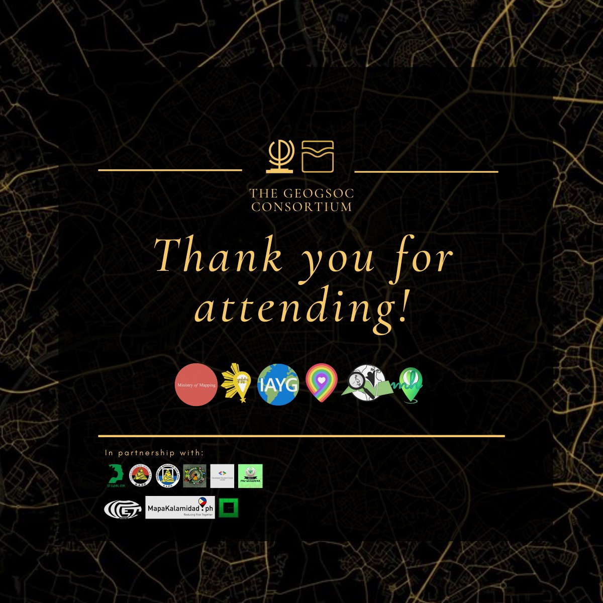 GeogSocUP's tweet photo. We would like to thank everyone who attended The GeogSoc Consortium! We hope you learned a lot about the different initiatives and we hope you can apply the knowledge to your own endeavors.

#GeogSocConsortium
#RedefiningGeography
#PadayonGeografia https://t.co/ZOlgVHcP66