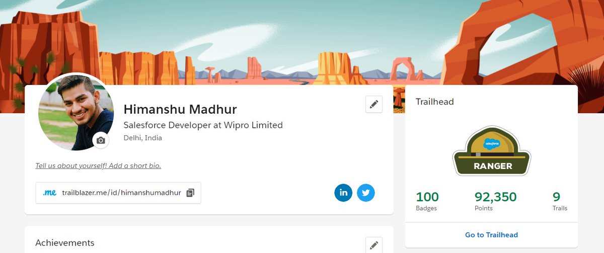 himanshusfdc's tweet photo. Finally!! reached Ranger rank on @trailhead 😍😍
profile link - https://t.co/syvwiLrR75 https://t.co/LORQezNaOZ