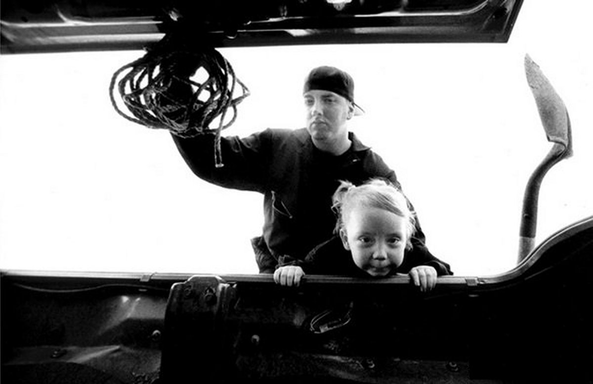 In order to record Hailie's part for the song "'97 Bonnie & Clyde," he lied to Kim and said they were going to Chuck E. Cheese.