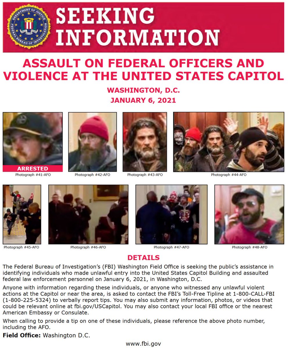 FBIWFO's tweet photo. #FBIWFO is seeking the public's help in identifying those involved in assault on law enforcement officers at the US Capitol on Jan 6. If you have info, call 1800CALLFBI or submit photos/video to https://t.co/NNj84wkNJP.  https://t.co/xFiueYLdWq https://t.co/e257J4aGuw