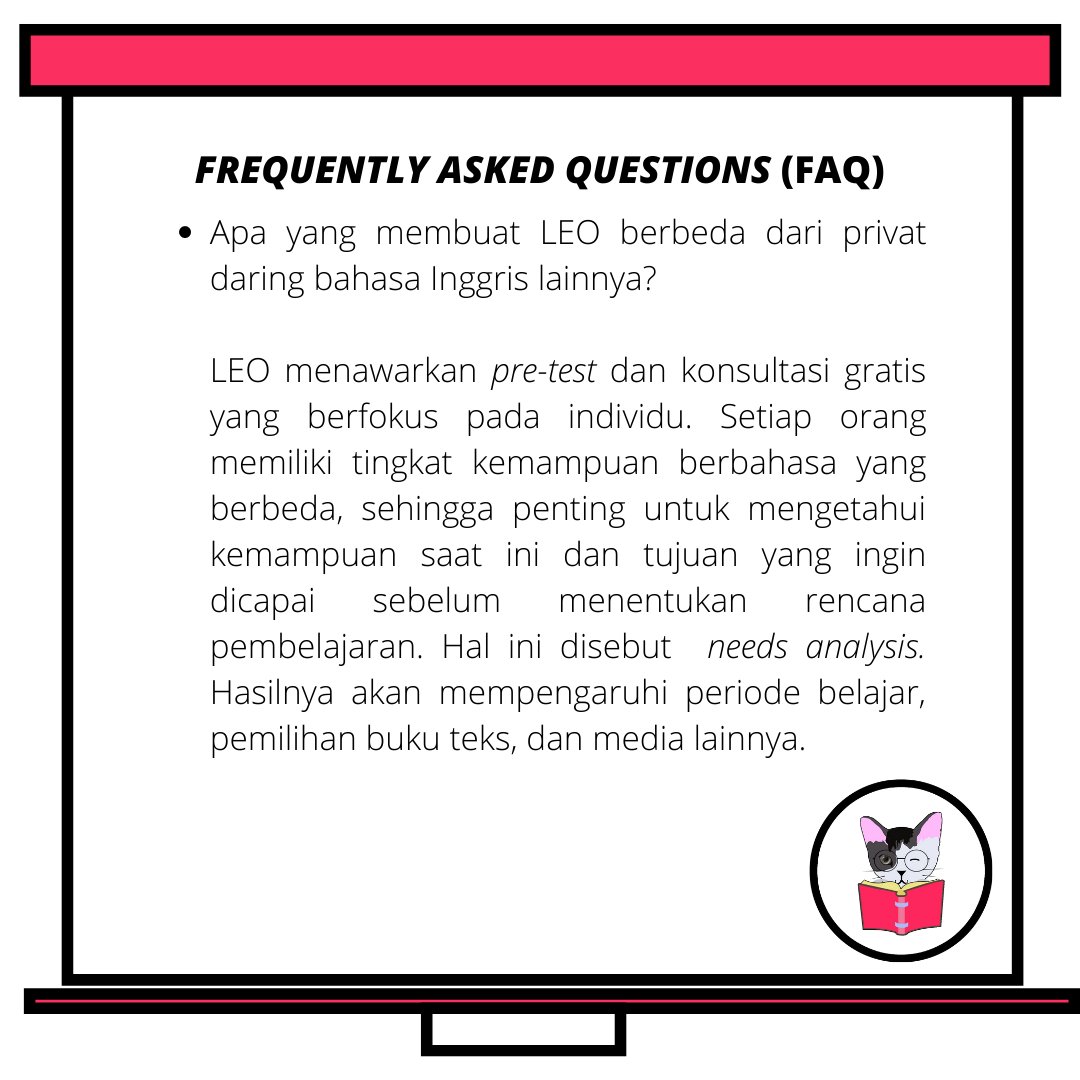 LEOanytime_'s tweet photo. Setelah 2 minggu beroperasi, LEO menerima banyak pertanyaan dari teman-teman mengenai sistem les privat online dan konten media sosial LEO. Berikut jawaban LEO 😊
#FAQ #AboutLEO https://t.co/gazy45fPsN