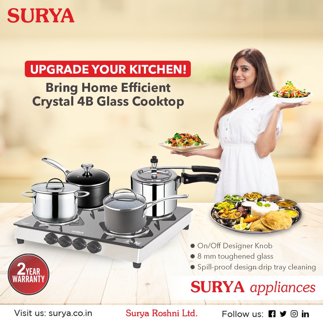 surya_roshni's tweet photo. Crystal 4B Glass Cooktop comes with High-Efficiency Brass Burner, 4mm Extra Strong Pan Support and much more
Visit us at- https://t.co/U5gZo7JqTg
#Surya #SuryaAppliances #GlassCooktop #BestCooktop #Appliances #KitchenAppliances #KitchenProducts #CookingAppliances #India #Swadeshi https://t.co/RpdVQmmJ8m