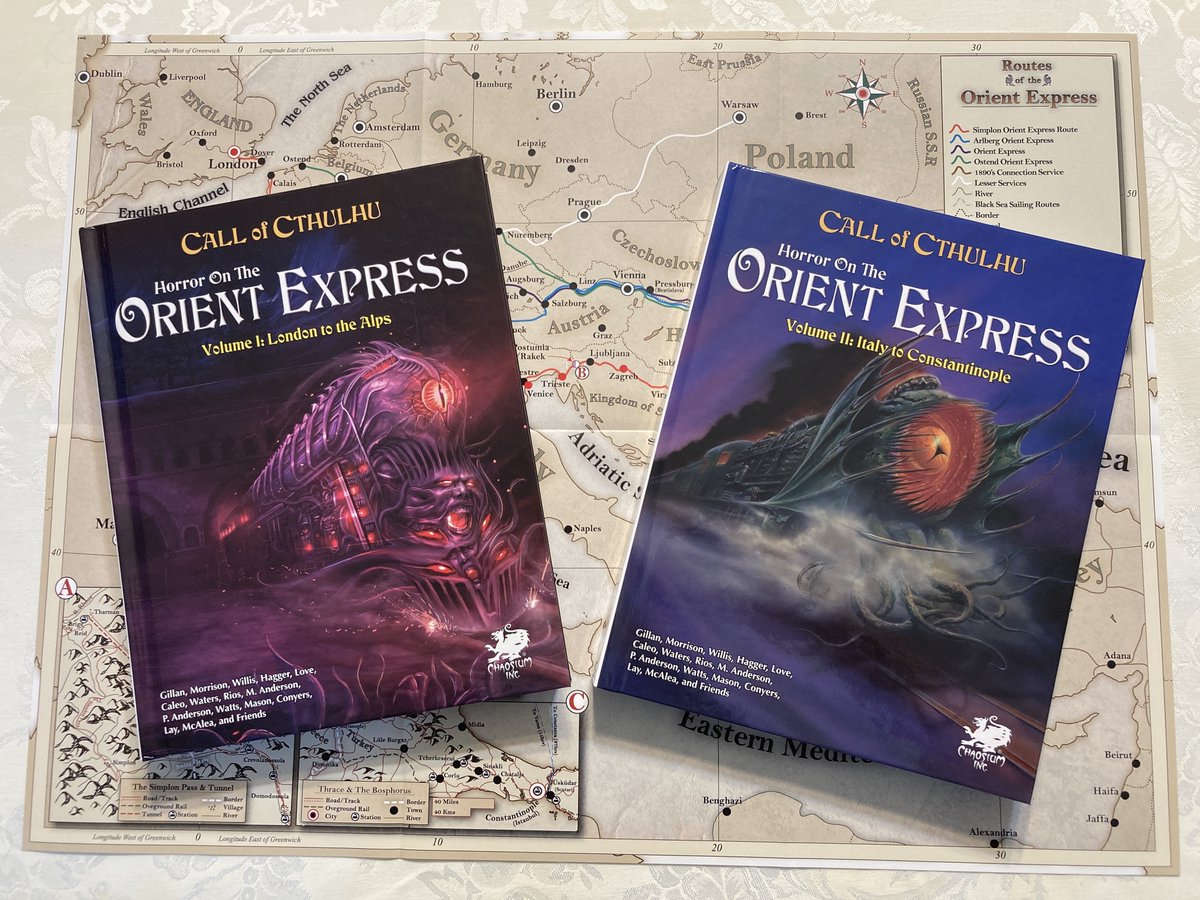 Today Rick got these advance copies for approval from the printer – Horror on the Orient Express will soon be available again in two hardcover volumes of 384 pages each, plus folded route poster map!
#callofcthulhu #rpg #ttrpg
