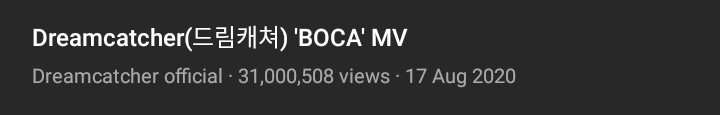 DCPH_Official's tweet photo. [‼️] 

As of 2:09 AM on January 17, 2020, the music video of 'BOCA' has now reached 31,000,508 views on @hf_dreamcatcher's official YouTube channel! 

#Dreamcatcher #드림캐쳐 #DreamcatcherBOCA https://t.co/TcIGvbQIUF
