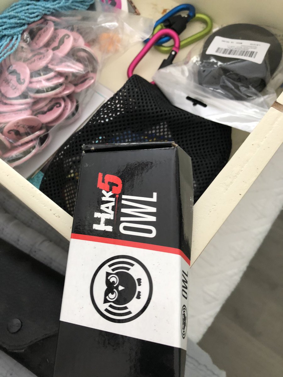 bspartridgeCIS's tweet photo. You know you are an #Infosec kid when you are cleaning out the junk drawer and find a Hak5 Owl 🦉 #Defconsafemode https://t.co/DMx0ZOo6Cg
