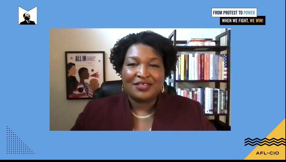chateacher27's tweet photo. @staceyabrams quotes #mlk ‘The act of casting a vote is a righteous one’. Thank You @AFLCIO for awarding her the Defender Of The Dream Award. Give her all her flowers!!! Flowers 💐 #whenwefightwewin #fromprotesttopower https://t.co/DJkq59e41K