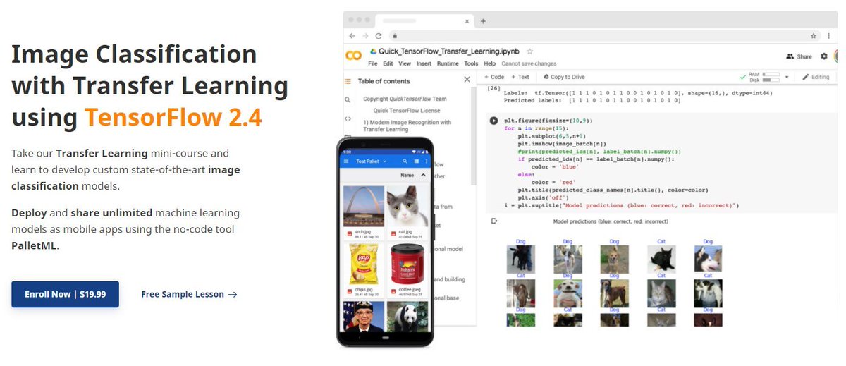 QuickTensorFlow's tweet image. The @QuickTensorFlow mini-course takes you through the entire machine learning pipeline, including
• Importing data
• Building &amp;amp; optimizing state-of-the-art models
• Deploying models to mobile

Check out our website for more information!
quicktensorflow.com