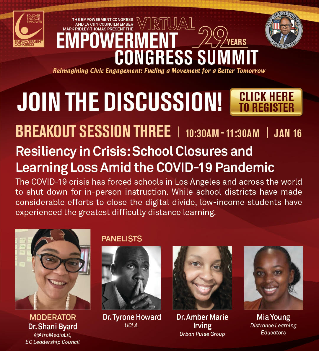 EmpowerCongress's tweet photo. #COVID19 has also shown the resiliency of our communities. "Resiliency in Crisis: School Closures and Learning Loss Amid the COVID-19 Pandemic" will discuss the challenges faced by low-income students in virtual learning environments. Join at #ECSummit29 https://t.co/5JZCZJWBqX https://t.co/9YBAcG0EXi