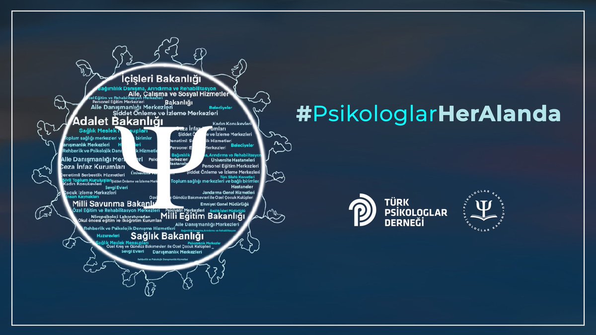 Ülkemizde psikologlar, pek çok alanda hizmet veren farklı bakanlıklara bağlı çeşitli kurum ve kuruluşlarda, sivil toplum kuruluşlarında, belediyelerde ve özel sektörde hizmet vermektedirler.  #PsikologlarHerAlanda