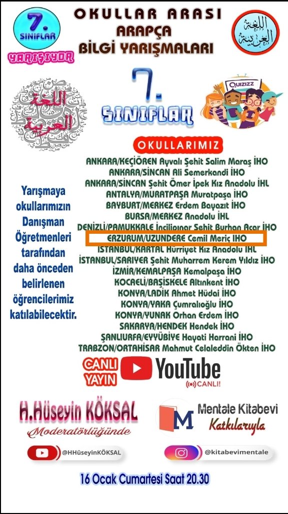 cemilmericiho's tweet photo. İlimizden tek okul olarak katıldığımız yarışmaya öğrencilerimizi hazırlayan Arapça Öğretmenimiz Özlem Toprak Hanımefendi başta olmak üzere öğrencilerimizi ve öğretmenimizi tebrik ediyoruz. @skaygusuz @Erzurum_Mem @ylmz7508 @MemUzundere @uzundrkaymakam https://t.co/Tha127xHZT