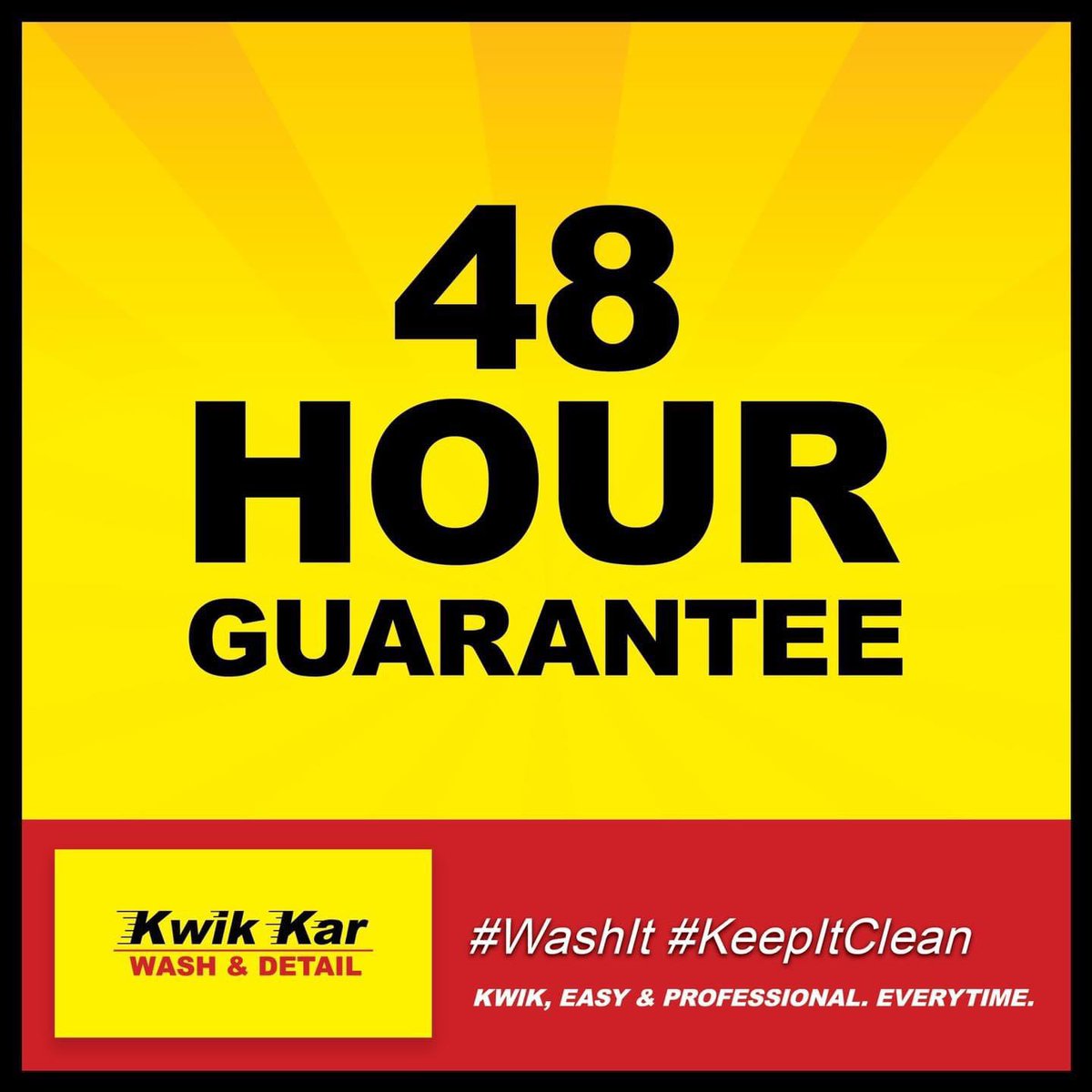 kwikkarmo's tweet photo. Do you know about our 48-hour guarantee? Bring your car back within 48 hours of your initial wash with your receipt and we’ll wash your ride at no charge! Follow us and RT this graphic and you could win three free washes at 10 a.m. on Sunday! https://t.co/5PceBf3a2g