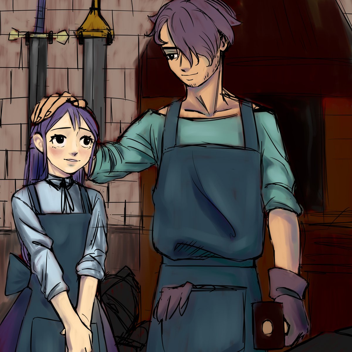 #ina11fantasyweek day 6: weapons/quest
it doesnt look like daily topic but i drew blacksmith!kudou family