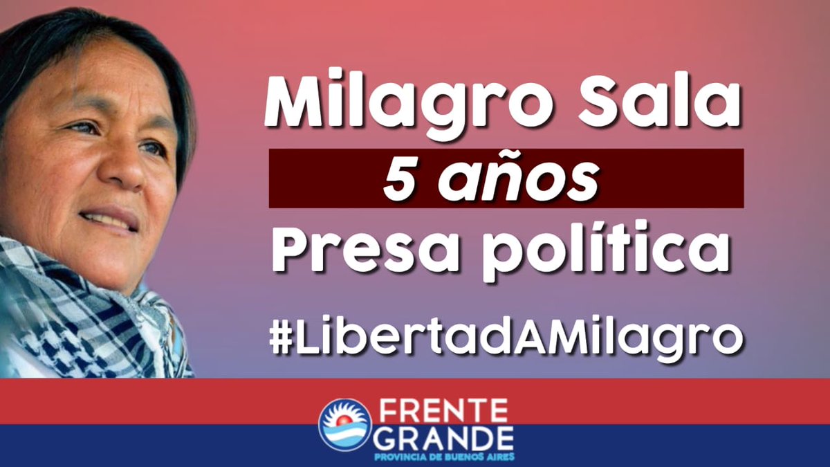 FGrande_Tigre's tweet photo. Hoy se cumplen 5 años de la detención arbitraria de Milagro Sala, 5 años de injusticias, 5 años de persecución. 
Género, clase y raza, estos tres factores de exclusión, han sido para ella mas que un destino, una condena. https://t.co/PGpjrO7VKq