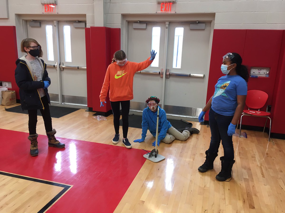 MPHScienceDept's tweet image. Another covid workaround while trying to teach STEM.....Off we go to the gym to distance, each small group with their own straw launcher, masks, gloves, goggles, and totally awesome STEM fun!