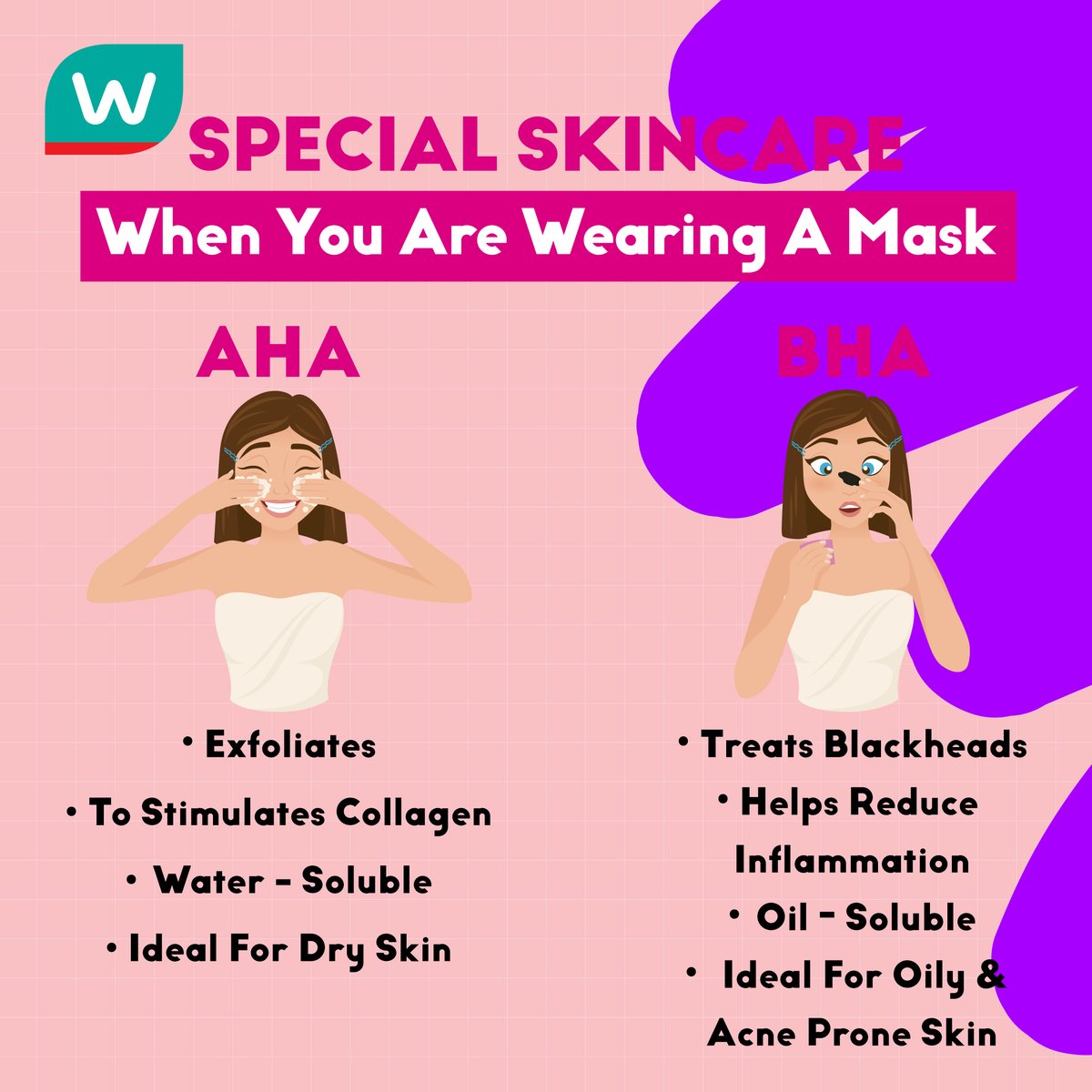 watsonsmy's tweet photo. [WATSONS TIPS]
Wearing face mask has become part of our daily routine! 🤓 But the buildup of sweat and bacteria beneath face mask can lead to pimples! 🙁 It's time to tweak your skincare routines to the #NewNorm with these Special Skincare tips! ⭐️🥰

#MeTime #WatsonsTips https://t.co/qyPgqx1L0D