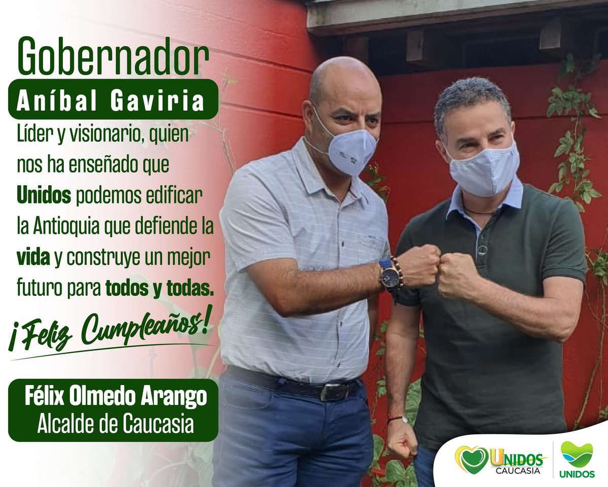 folmedoarango's tweet photo. Gobernador @anibalgaviria. Líder y visionario, quien nos ha enseñado que #Unidos podemos edificar la Antioquia que defiende la vida y construye un mejor futuro para todos y todas. ¡Feliz Cumpleaños!

Félix Olmedo Arango
Alcalde de Caucasia https://t.co/Sg6zs1Eo5C