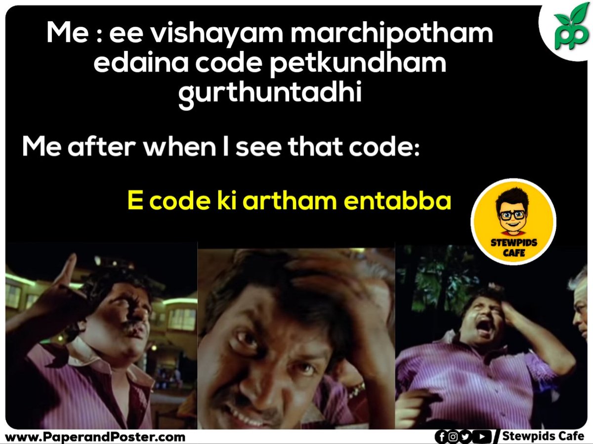 StewpidsCafe's tweet photo. Meme code raasukunna gurtu ravatledhu 🤦🏻♂️ Follow @StewpidsCafe for more 😁
#StewpidsCafe #code #memeidea #sunil #sunilcomedy #telugucomedy #telugu #telugufilmindustry #telugufilmnagar #tollywood #andhrapradesh #telangana #telugumovies #telugucinemas #teluguvideos #teluguactor https://t.co/7TzxpapVYA