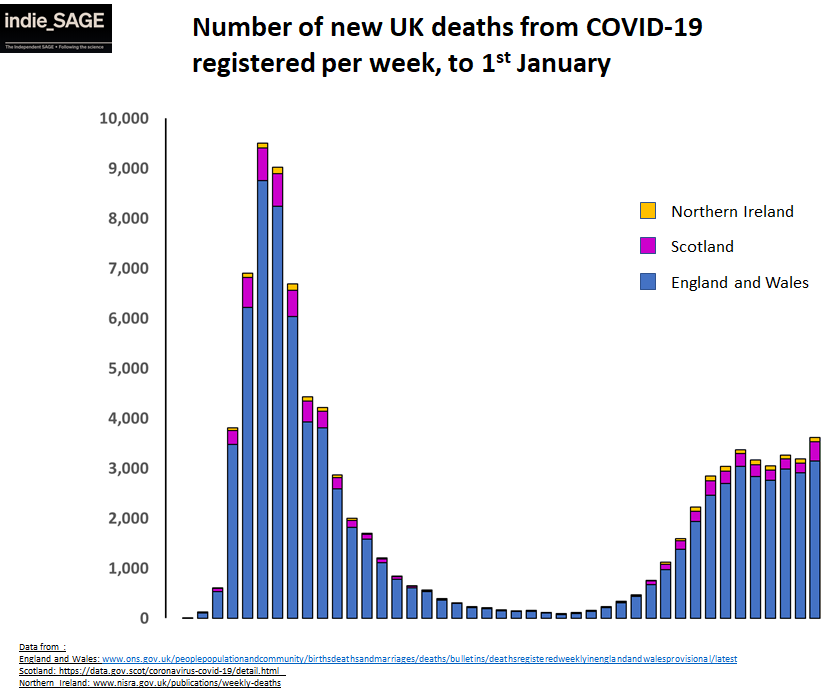 Deaths registered by week in ONS and equiv have gone up to 1st Jan but are still very lagged. Given the big increases we see in reported deaths (2nd pic) this will go up steeply soon. 9/11
