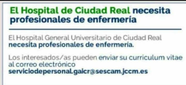 Jupij79's tweet photo. El hospital de Ciudad Real necesita enfermeras. https://t.co/ngPXgmUovX